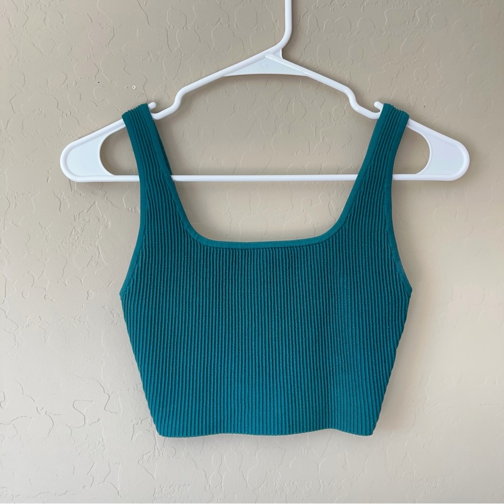 Aritzia Babaton Teal Square-Neck Crop Top